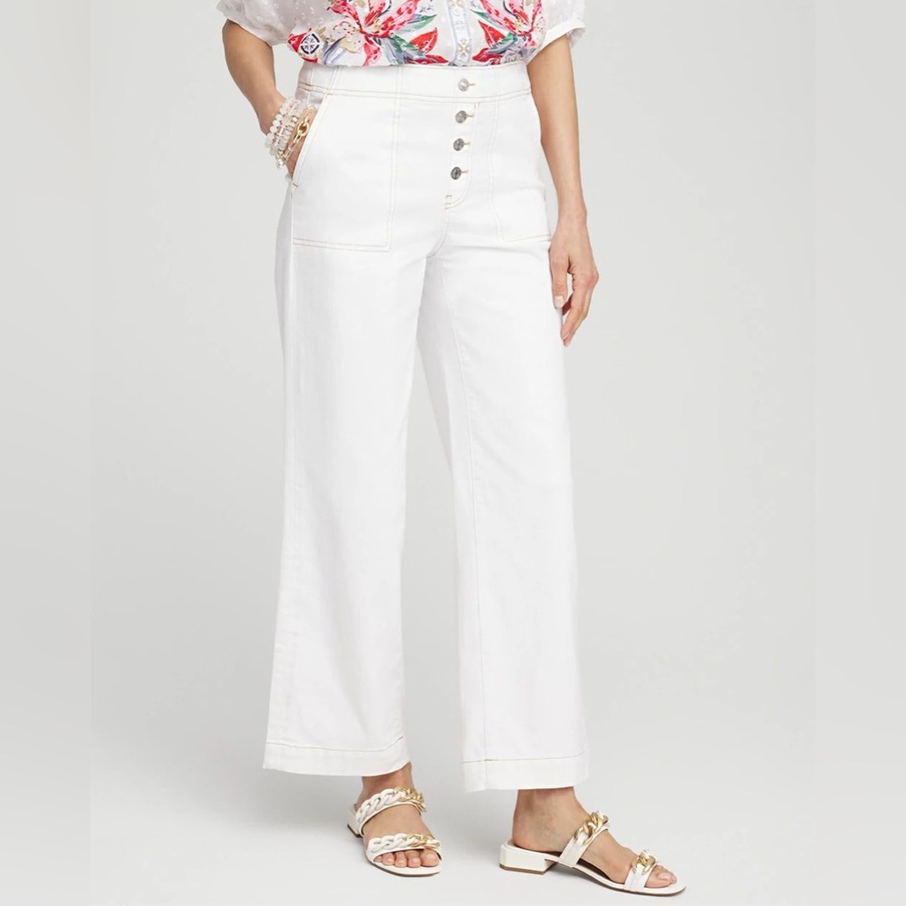NWT Chico’s No Stain Pull On Wide Leg Crop Jeans in Alabaster Size 16 Coastal